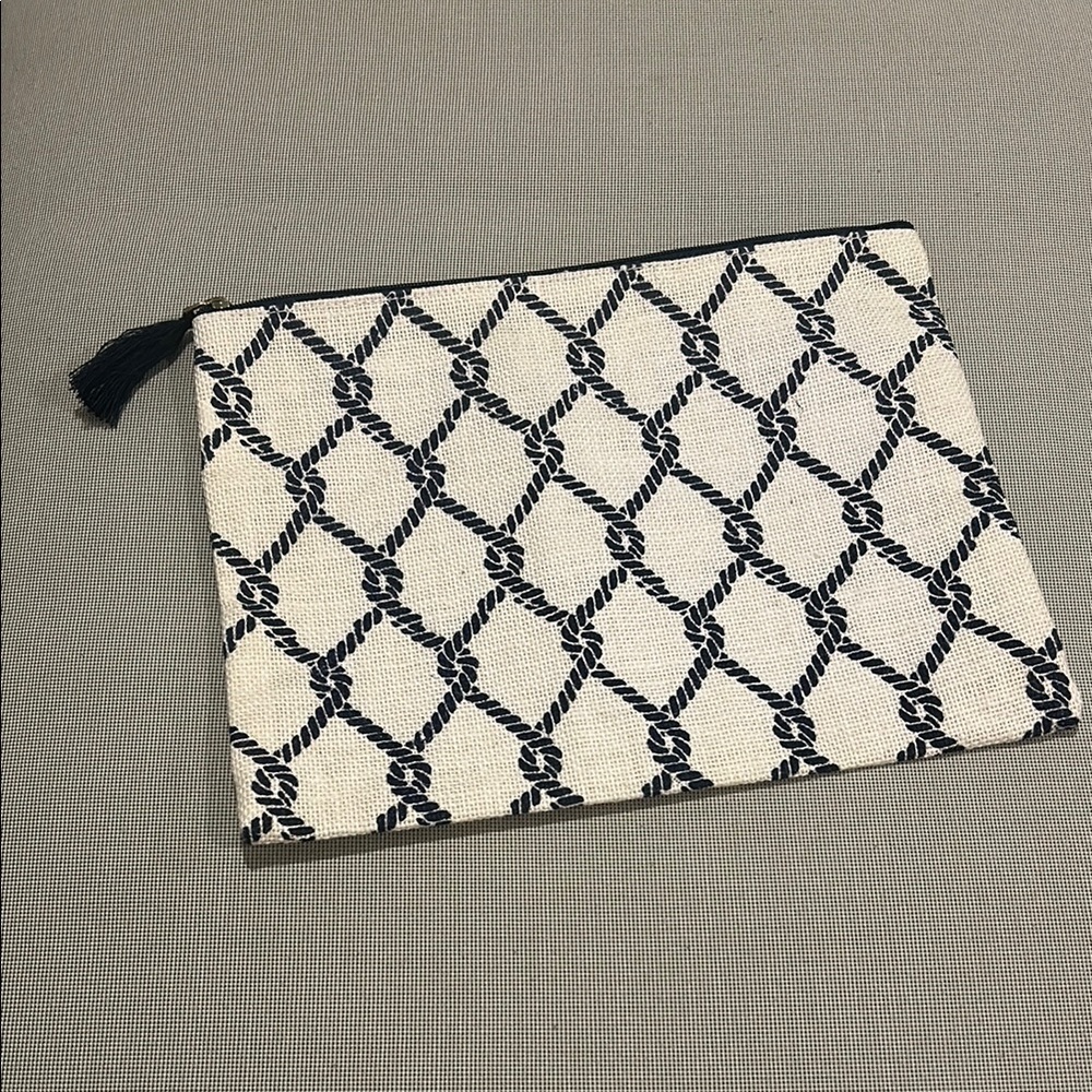 Mud Pie Summer Canvas Clutch Navy and White